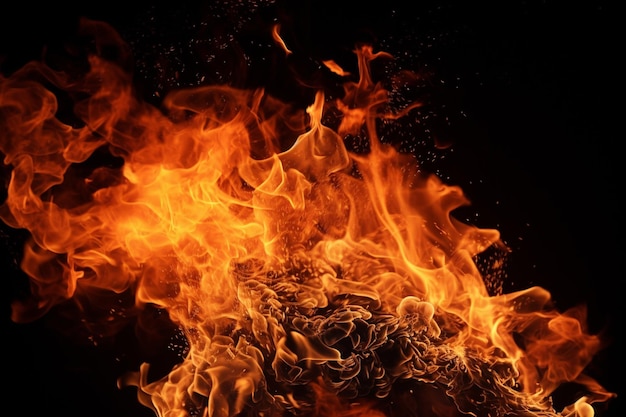 Flames are burning in the air on a black background generative ai