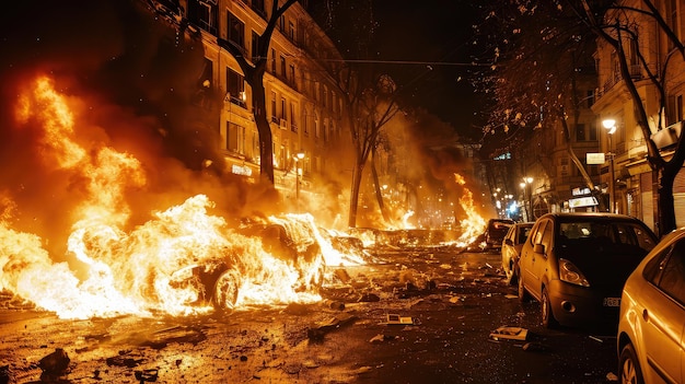 写真 炎が踊る反乱軍は るぎない精神で夜に挑戦する