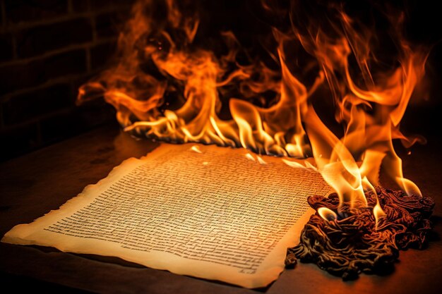 Flames engulfing a piece of paper