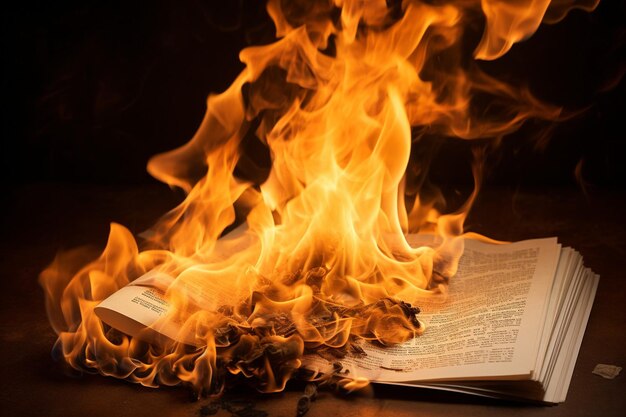 Flames engulfing a piece of paper