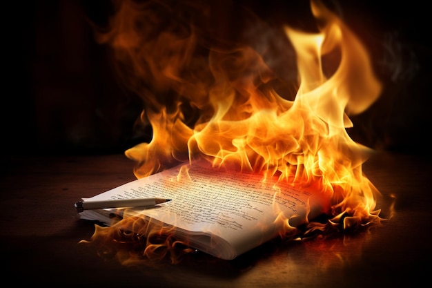 Flames engulfing a piece of paper