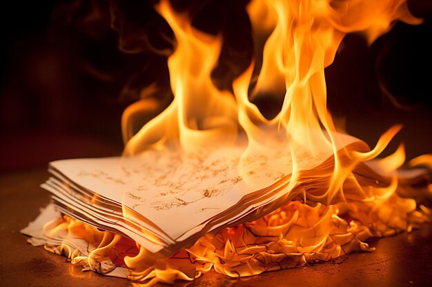 Flames engulfing a piece of paper