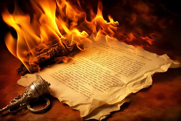 Flames engulfing a piece of paper