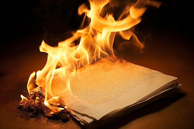 Flames engulfing a piece of paper