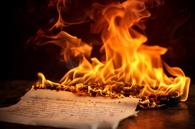 Flames engulfing a piece of paper