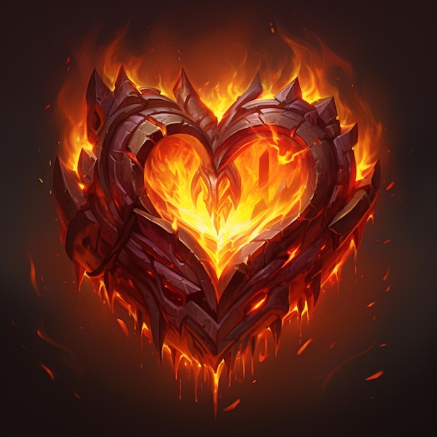 Photo flames and flames surrounding a heart shaped piece of art generative ai