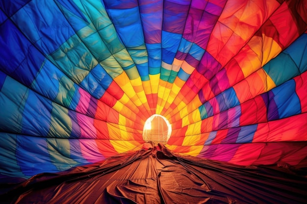 Flames heating air inside a colorful hot air balloon created with generative ai