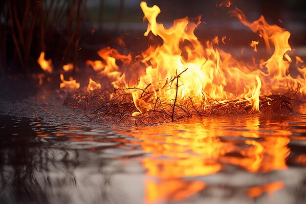 Flames reflected in the eyes of a person