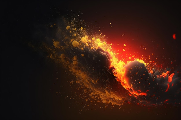 Flames with light particles in dark background