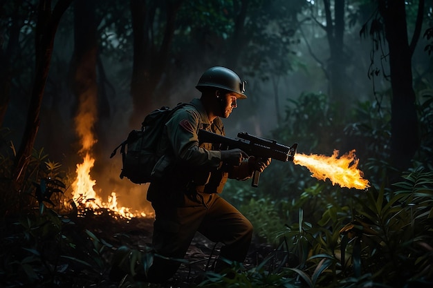 Flamethrower Jungle Clearing Soldier in Action