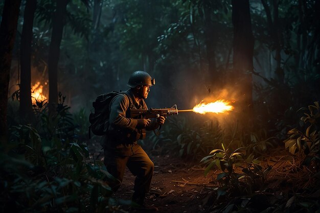 Flamethrower Jungle Clearing Soldier in Action