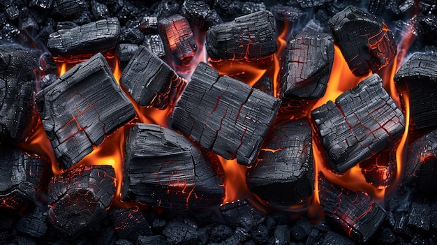 Foto pezzi di carbone in fiamme su uno sfondo bianco ai generativa