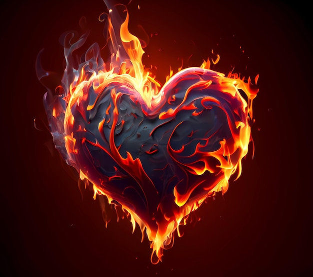 Flaming heart on a dark background unrequited love devouring fire