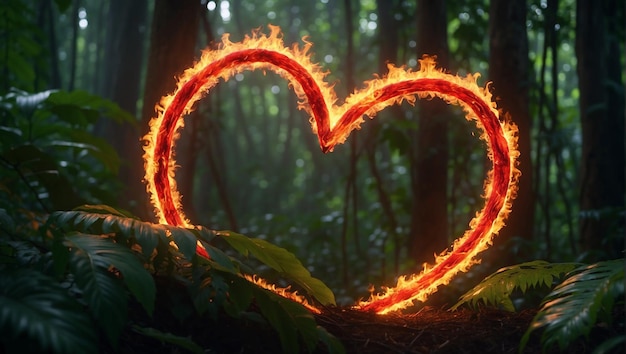 Photo flaming heart in the jungle