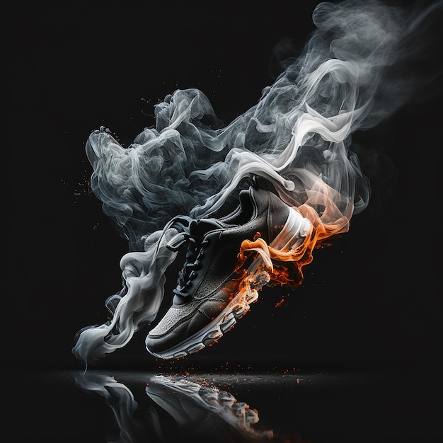 Flaming shoes colorful Smoke background image Ai generated art