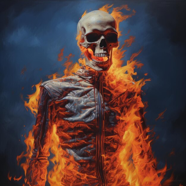 Flaming Skeleton A Hyperrealistic Neoclassical Digital Painting