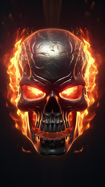 Flaming Skull Motorcycle with UltraRealistic Eyes Generative AI