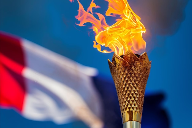 Flaming torch in front of the french flag