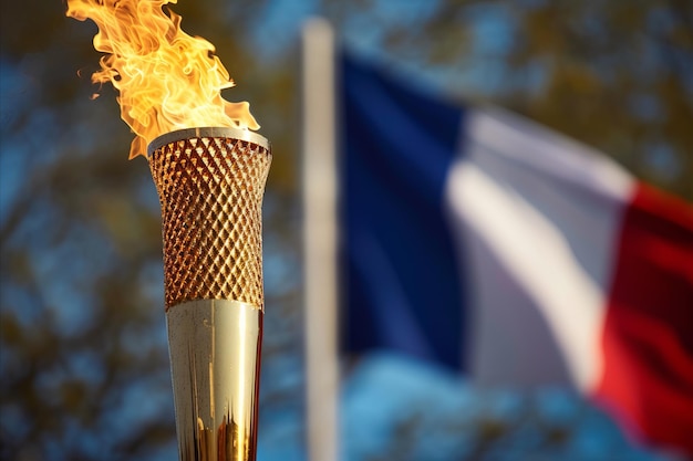 Flaming torch in front of the french flag