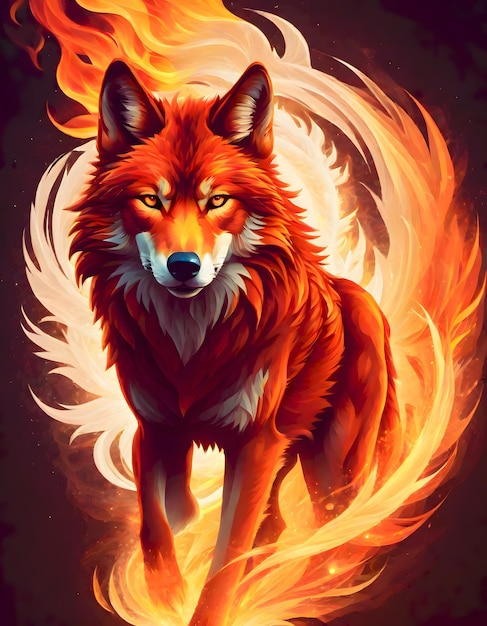 Photo flaming wolf illustration