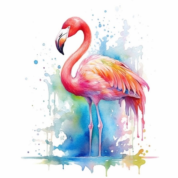 Flamingo aquarel schilderij van een flamingo