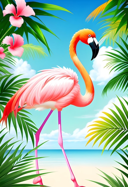 Flamingo on the beach