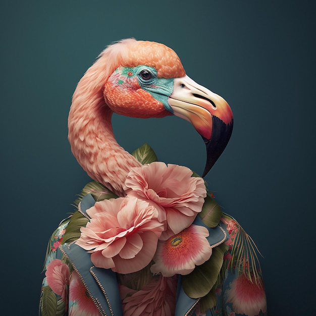 flamingo bird in floral flora blooming flowers outfits