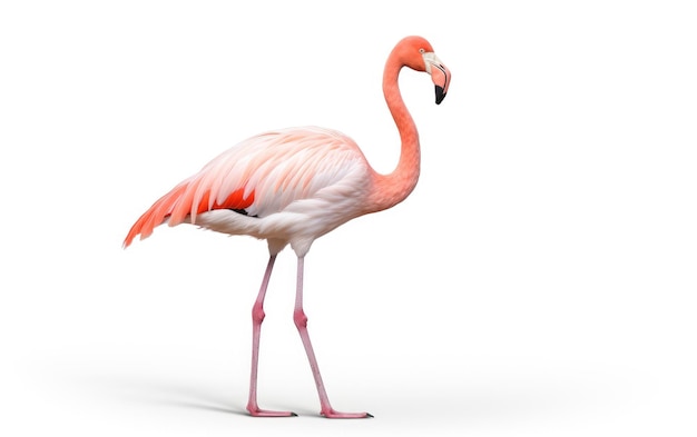 白い背景のピンク色のフラミンゴ鳥