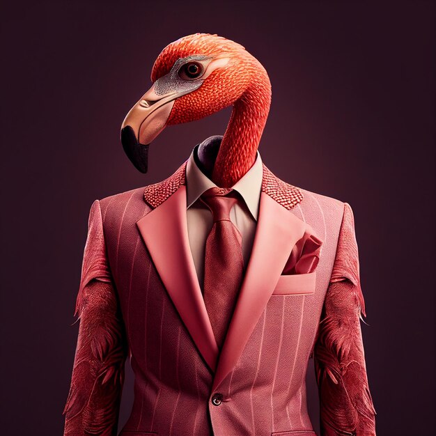Flamingo bird in smart formal suit and shirt dinner wear red office corporate