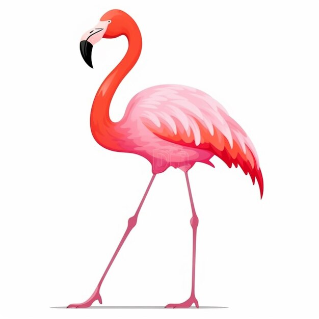 flamingo die op een witte achtergrond staat met een lange nek en benen generatieve ai