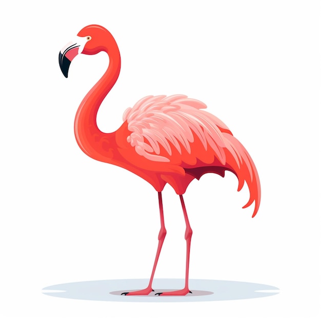 Foto flamingo die op een witte achtergrond staat met een lange nek en benen generatieve ai