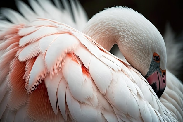 Flamingo feathers close up