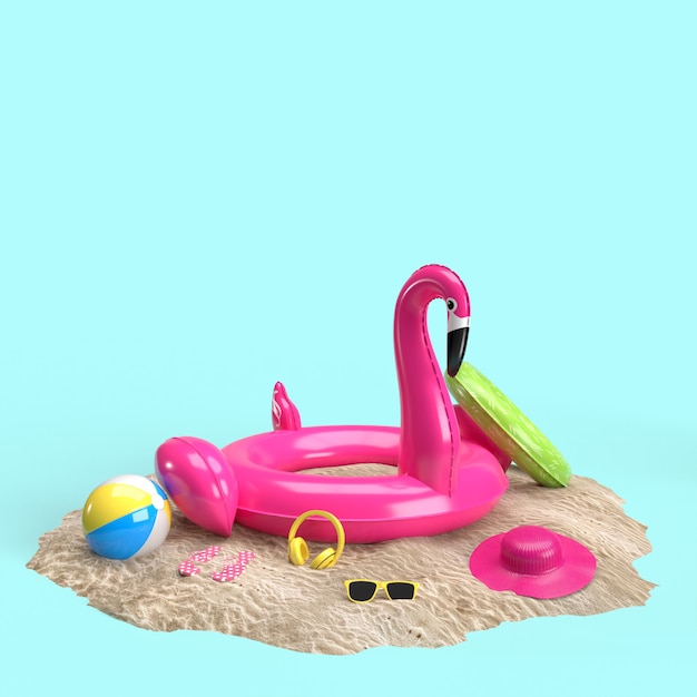 Flamingo float and beach accessories