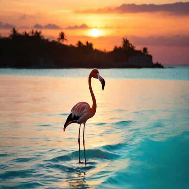 Foto flamingo in de zonsondergang