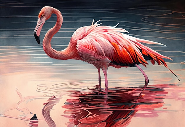 Flamingo is een prachtige vogel flamingo's op het meer illustratie Ai generatief