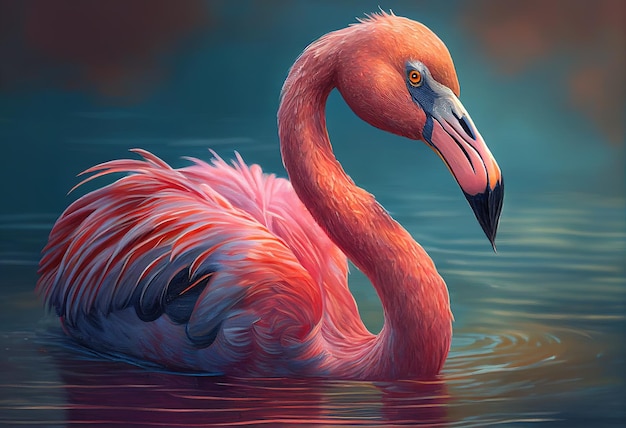 Flamingo is een prachtige vogel flamingo's op het meer illustratie Ai generatief
