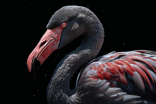 A flamingo isolated on a black background