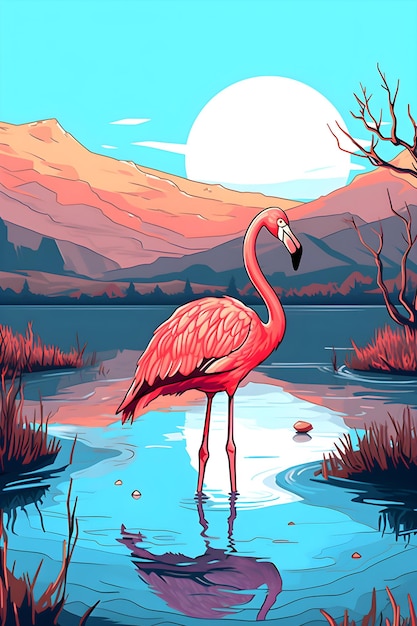 A flamingo in a lake