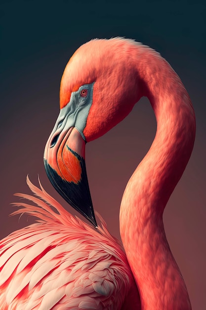 Flamingo met een lange nek naar het midden gericht compositie zachte effen kleuren Generatieve AI