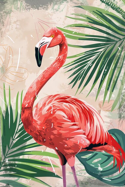 Foto flamingo met zomer achtergrond kinderen illustratie