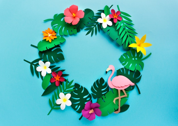 Foto flamingo nature papercraft lascia le piante