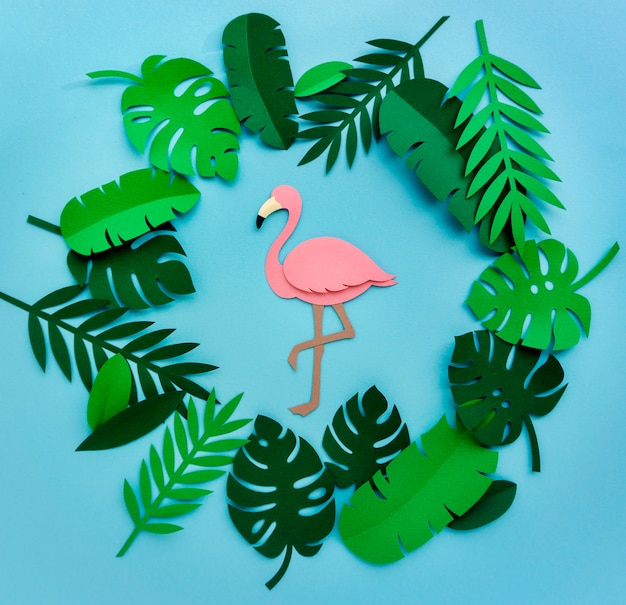 Foto flamingo nature papercraft lascia le piante