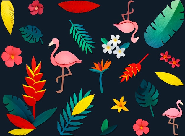 Flamingo Nature Papercraft verlaat planten