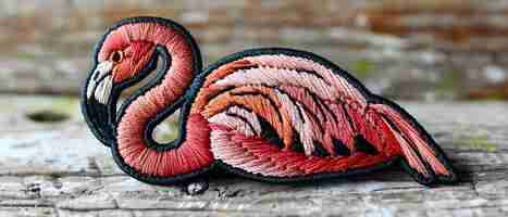 Photo flamingo patch for clothes isolated with cute embroidery design accessory decoration concept embroidery design clothing accessory flamingo patch cute decoration