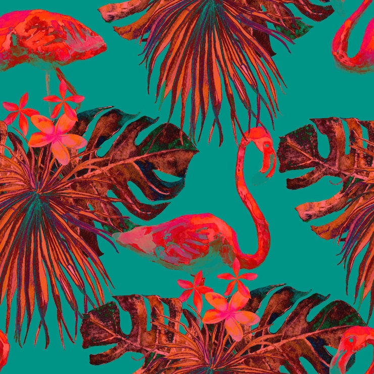 Photo flamingo pattern. summer watercolor background.