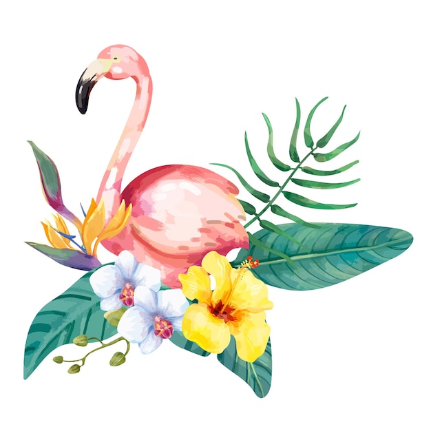Flamingo png sticker botanical bird illustration transparent background