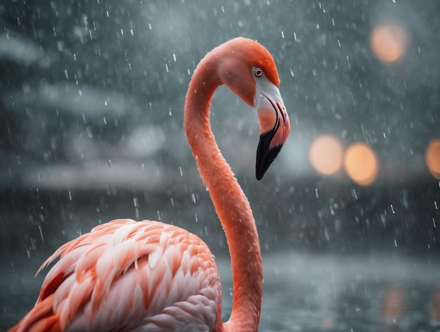 A flamingo in pond flamingo eating fish