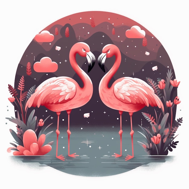 Flamingo's die in het water staan met hun nekken die elkaar generatief raken ai
