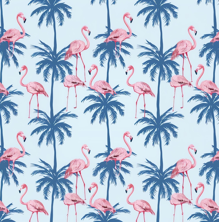 Foto flamingo's in blauw en roze op een blauwe achtergrond