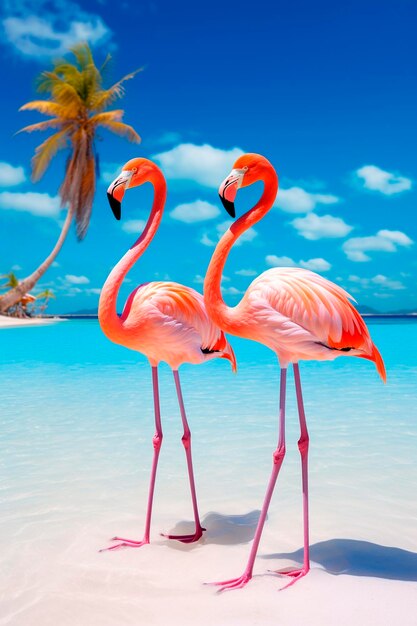 Photo flamingo on the seashore generative ai travel